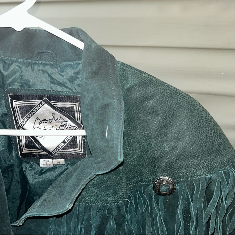 Vintage Army Green Leather Fringe Jacket Body Exteriors Philippines Western - Picture 8 of 16